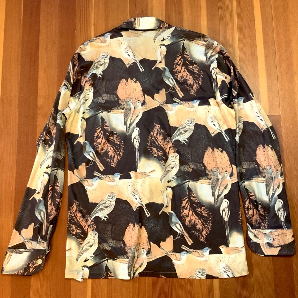 Vintage Owls and Songbirds '70s Poly shirt L - Picture 3 of 4